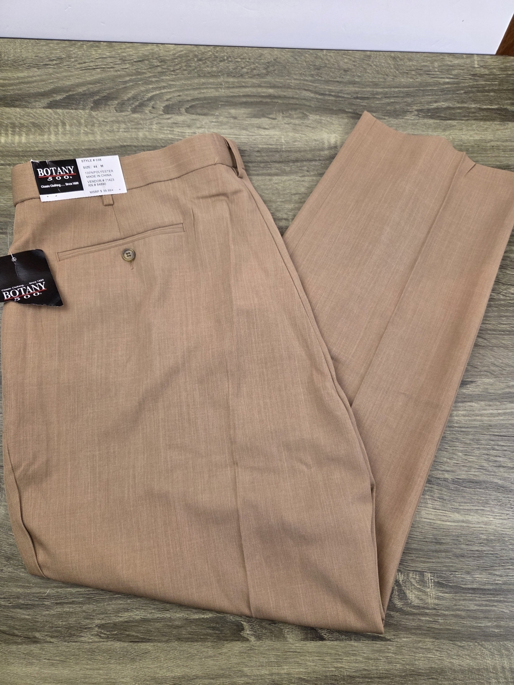 Botany 500 Dress Pants Men's 44x30 Brown Flat Front Preppy Polyester NEW